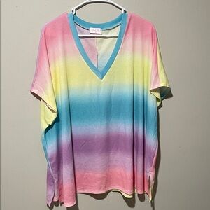 Pink Lily Women's Rainbow V-Neck Tee